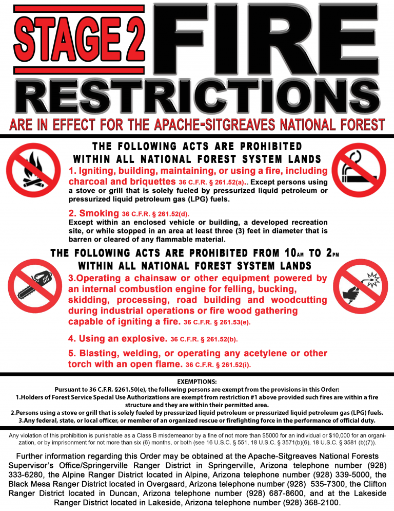 Stage 2 Fire Restrictions in effect on June 11th, 2021 in Navajo ...